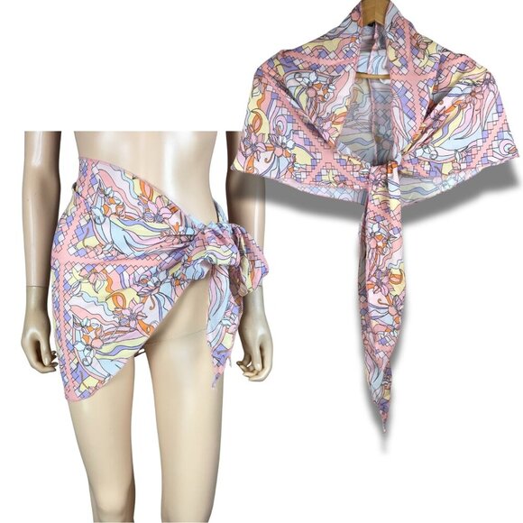 PrettyLittleThing Multi Use Pink Floral Head Scarf Wrap or Sarong NEW - Picture 1 of 10